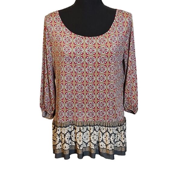 Skye's the Limit Tops - Skye's The Limit Boho Printed Ruffle Blouse Large